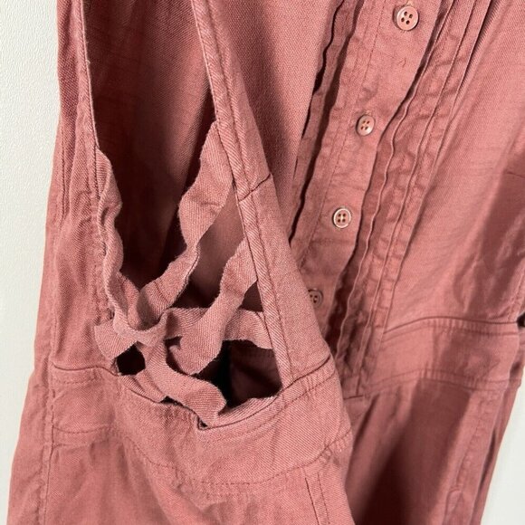 FREE PEOPLE Moonshine Mini Dress Pink Linen Blend Hippie Boho Pockets Women’s M - Picture 7 of 11